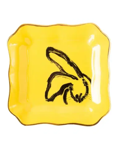 Hunt Slonem Portrait Plate with Gold Rim - Yellow | Thumbnail 1
