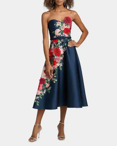 BADGLEY MISCHKA Strapless Floral-Print Satin Midi Dress | Thumbnail 2 BADGLEY MISCHKA Strapless Floral-Print Satin Midi Dress | Thumbnail 2