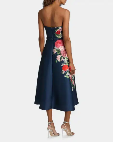 BADGLEY MISCHKA Strapless Floral-Print Satin Midi Dress | Thumbnail 3 BADGLEY MISCHKA Strapless Floral-Print Satin Midi Dress | Thumbnail 3