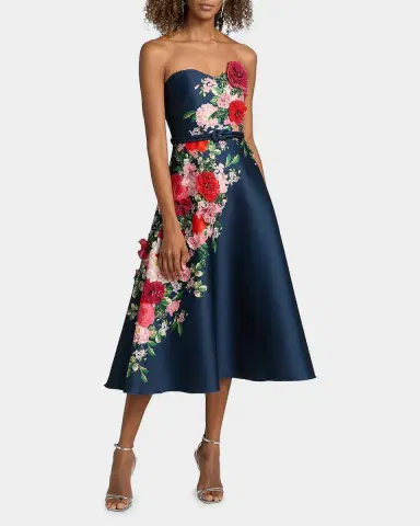 BADGLEY MISCHKA Strapless Floral-Print Satin Midi Dress | Thumbnail 4 BADGLEY MISCHKA Strapless Floral-Print Satin Midi Dress | Thumbnail 4