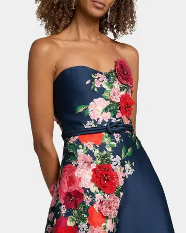 BADGLEY MISCHKA Strapless Floral-Print Satin Midi Dress | Thumbnail 5 BADGLEY MISCHKA Strapless Floral-Print Satin Midi Dress | Thumbnail 5