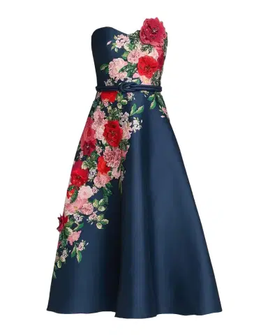 BADGLEY MISCHKA Strapless Floral-Print Satin Midi Dress | Thumbnail 1 BADGLEY MISCHKA Strapless Floral-Print Satin Midi Dress | Thumbnail 1