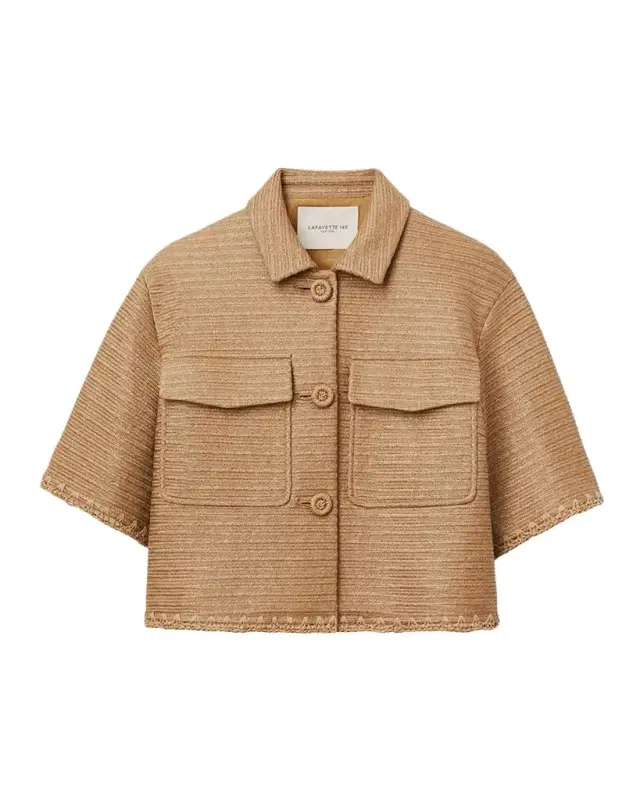 Lafayette 148 New York Raffia-Effect Boxy Cropped Jacket