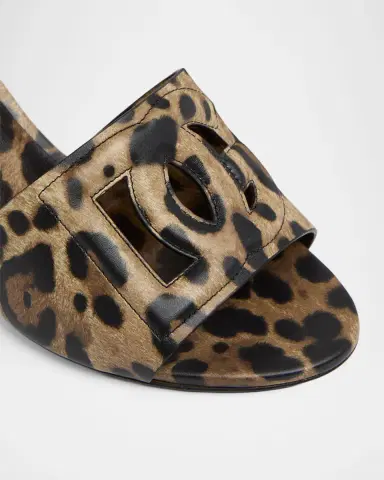 Dolce & Gabbana 60mm DG Cutout Leopard-Printed Leather Slide Sandals | Thumbnail 5