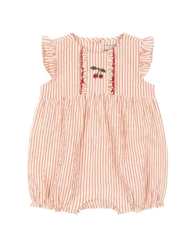 Girl's Ellie Ruffled Seersucker Romper, Size 0M-18M