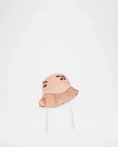 Konges Slojd Girl 's Ellie Striped Cherry Sun Hat, Size 0M-8 | Thumbnail 2