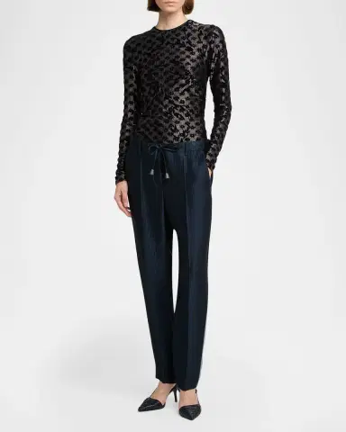 Giorgio Armani Metallic Pleated Straight-Leg Trousers | Thumbnail 2 Giorgio Armani Metallic Pleated Straight-Leg Trousers | Thumbnail 2