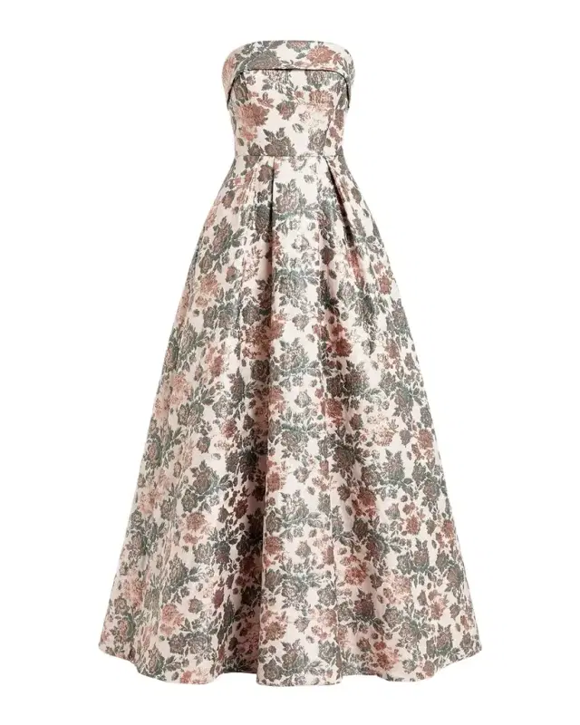 Mac Duggal Floral Brocade Strapless Gown
