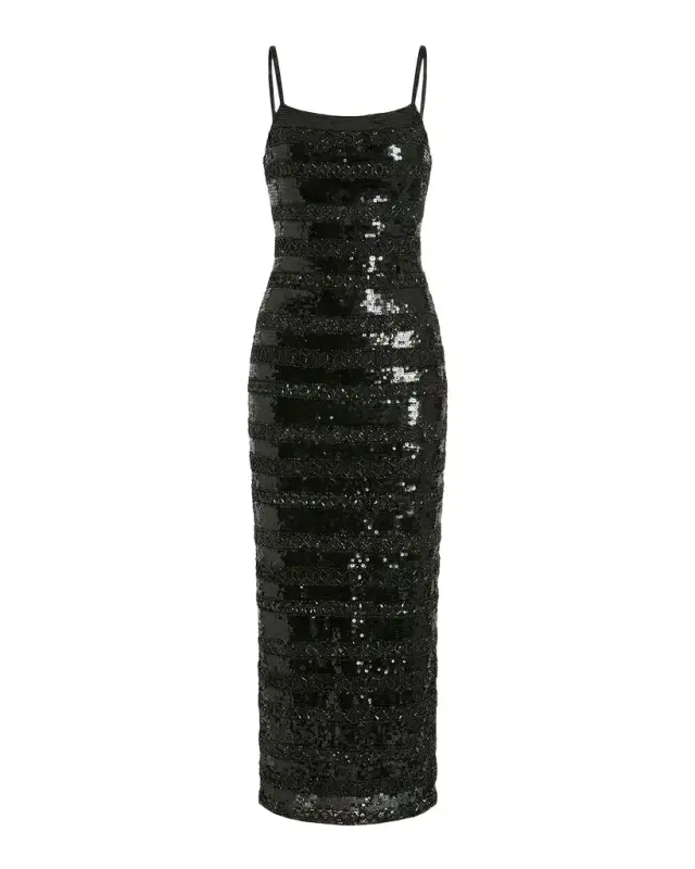 Mac Duggal Sequin Striped Column Midi Dress