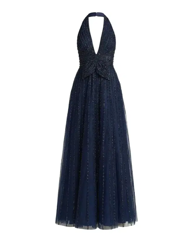 Mac Duggal Beaded Mesh Fit-&-Flare Gown