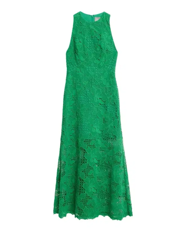 Lela Rose Lattice Floral Guipure Sleeveless Maxi Dress