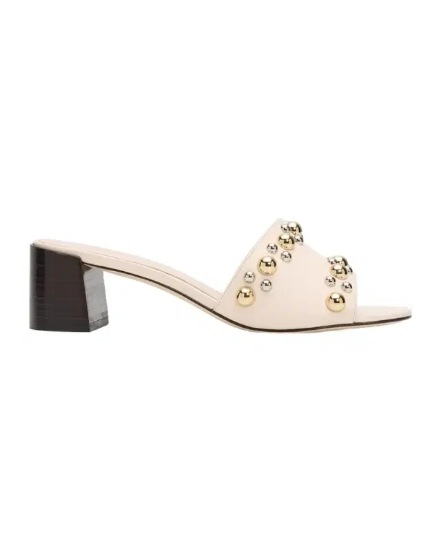 Stuart Weitzman 50mm Perry Embellished Leather Slide Sandals