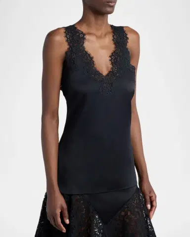 Stella McCartney V-Neck Lace-Trim Satin Sleeveless Top | Thumbnail 4 Stella McCartney V-Neck Lace-Trim Satin Sleeveless Top | Thumbnail 4