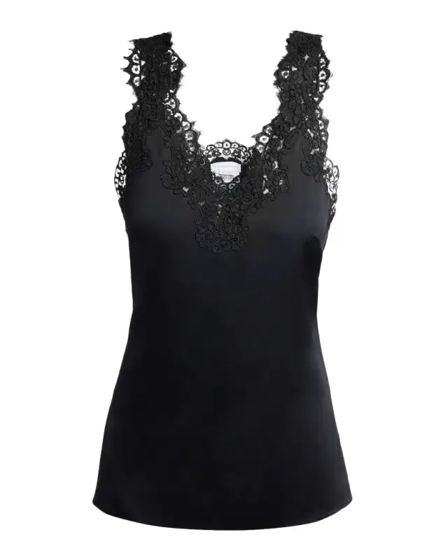 Stella McCartney V-Neck Lace-Trim Satin Sleeveless Top