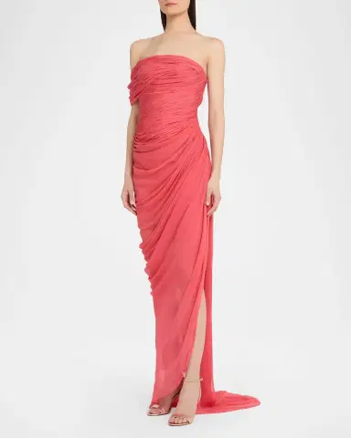 Oscar de la Renta Off-The-Shoulder Draped Chiffon Gown | Thumbnail 4