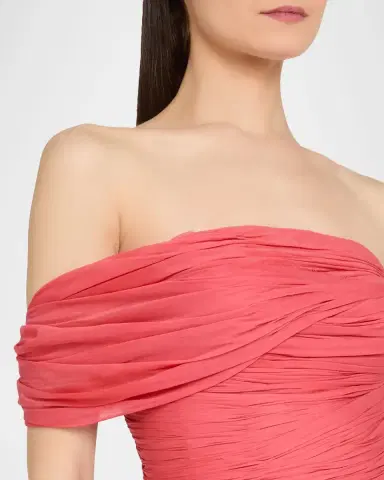 Oscar de la Renta Off-The-Shoulder Draped Chiffon Gown | Thumbnail 5