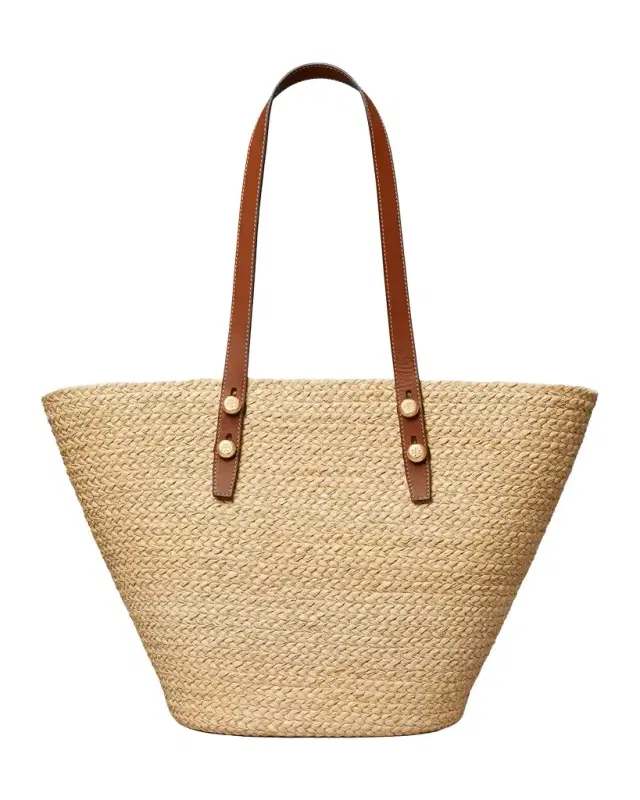 Tory Burch Romy Large Raffia Basket Tote Bag