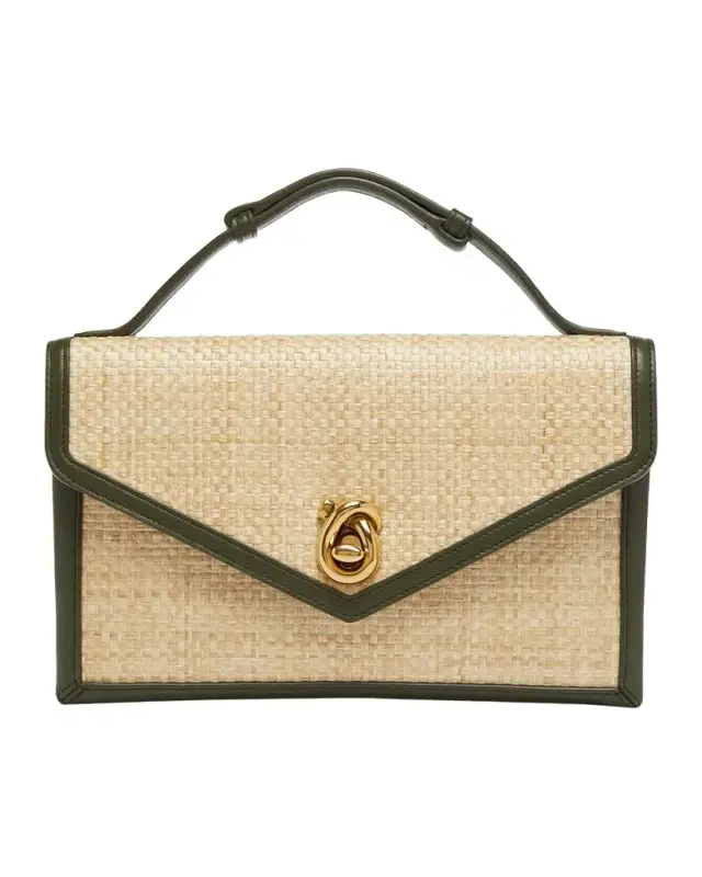 Bottega Veneta Knot-Lock Raffia Clutch Bag