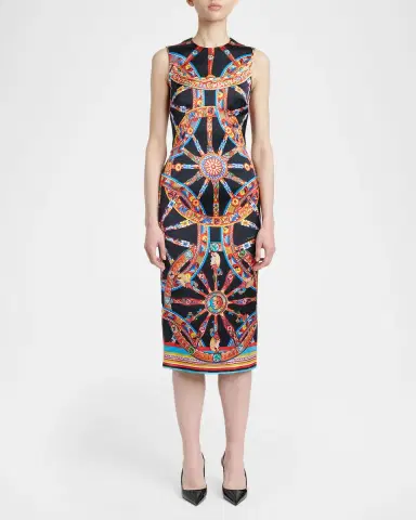 Dolce & Gabbana Sleeveless Carretto-Print Satin Midi Day Dress | Thumbnail 2 Dolce & Gabbana Sleeveless Carretto-Print Satin Midi Day Dress | Thumbnail 2