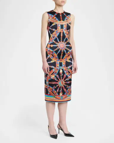 Dolce & Gabbana Sleeveless Carretto-Print Satin Midi Day Dress | Thumbnail 4 Dolce & Gabbana Sleeveless Carretto-Print Satin Midi Day Dress | Thumbnail 4