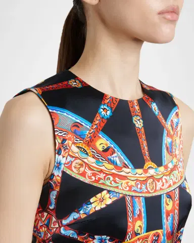 Dolce & Gabbana Sleeveless Carretto-Print Satin Midi Day Dress | Thumbnail 5 Dolce & Gabbana Sleeveless Carretto-Print Satin Midi Day Dress | Thumbnail 5