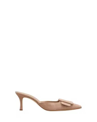 Manolo Blahnik Maysale Suede Buckle Mid-Heel 70mm Mules | Thumbnail 1 Manolo Blahnik Maysale Suede Buckle Mid-Heel 70mm Mules | Thumbnail 1