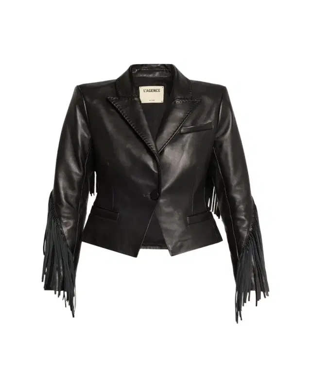 L'Agence Vashti Fringed Lambskin Leather Blazer