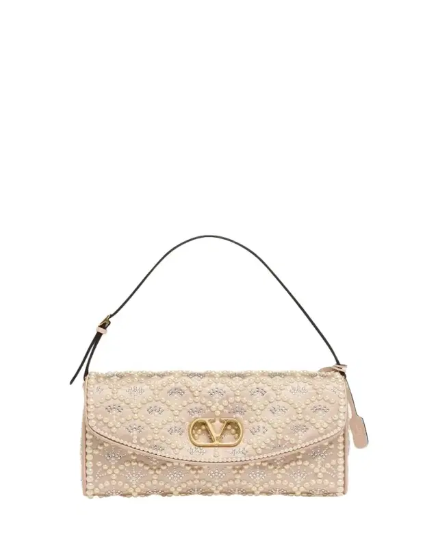 Valentino Garavani Devain Pearly-Embellished Satin Top-Handle Bag