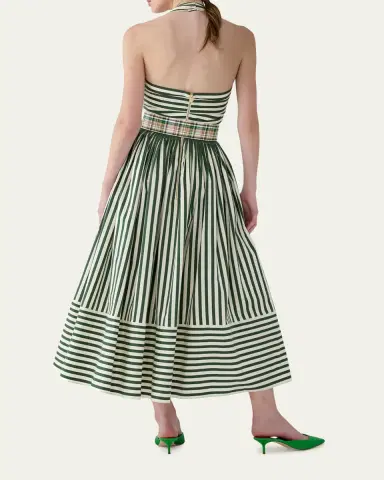 Carolina Herrera Striped Cotton Pleated Halter Midi Dress | Thumbnail 3