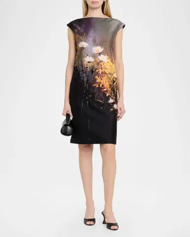 Rickie Freeman for Teri Jon Cap-Sleeve Floral Mikado Dress | Thumbnail 2