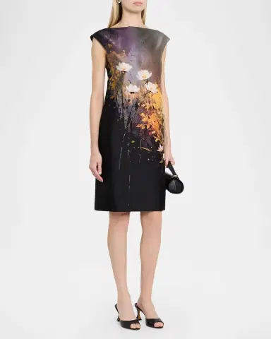 Rickie Freeman for Teri Jon Cap-Sleeve Floral Mikado Dress | Thumbnail 4