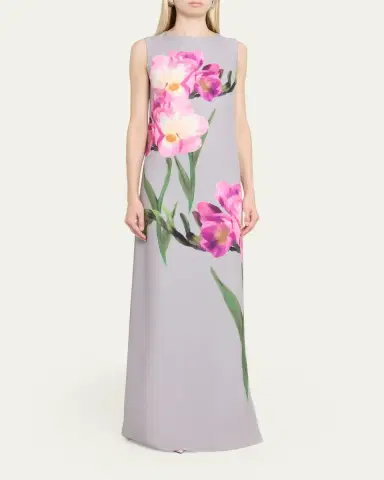 Rickie Freeman for Teri Jon Sleeveless Floral-Print Scuba Column Gown | Thumbnail 2 Rickie Freeman for Teri Jon Sleeveless Floral-Print Scuba Column Gown | Thumbnail 2