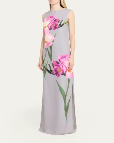 Rickie Freeman for Teri Jon Sleeveless Floral-Print Scuba Column Gown | Thumbnail 4 Rickie Freeman for Teri Jon Sleeveless Floral-Print Scuba Column Gown | Thumbnail 4