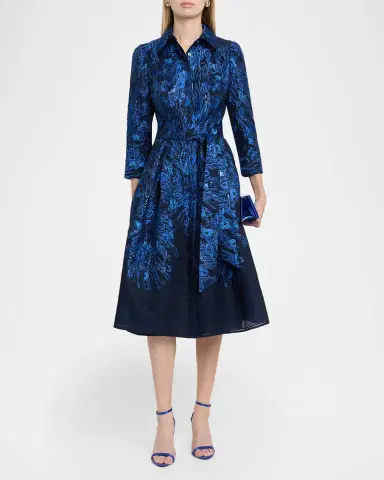 Rickie Freeman for Teri Jon Metallic Jacquard Organza Midi Shirtdress | Thumbnail 2