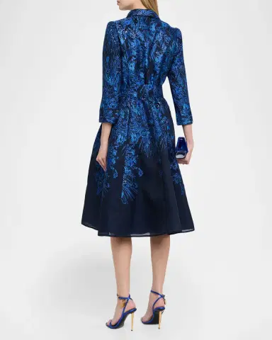 Rickie Freeman for Teri Jon Metallic Jacquard Organza Midi Shirtdress | Thumbnail 3