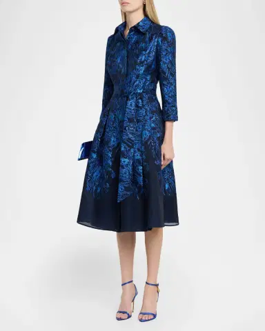 Rickie Freeman for Teri Jon Metallic Jacquard Organza Midi Shirtdress | Thumbnail 4