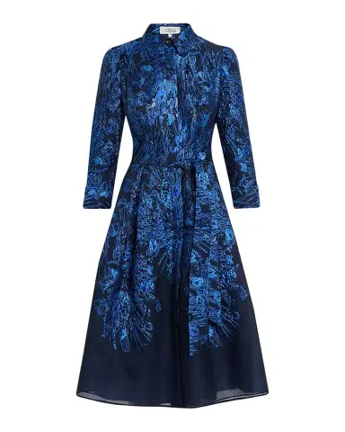 Rickie Freeman for Teri Jon Metallic Jacquard Organza Midi Shirtdress | Thumbnail 1