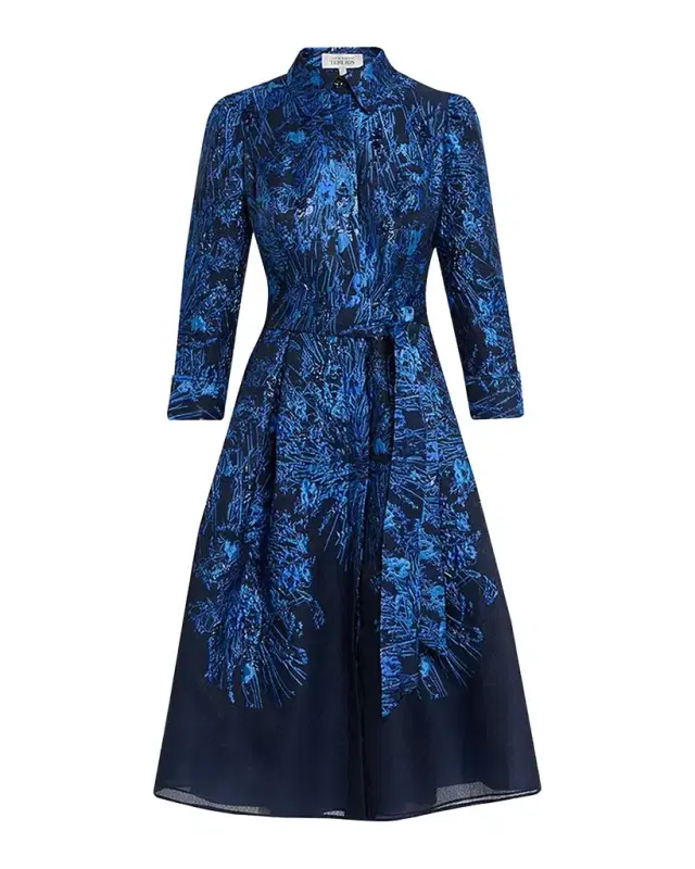 Rickie Freeman for Teri Jon Metallic Jacquard Organza Midi Shirtdress