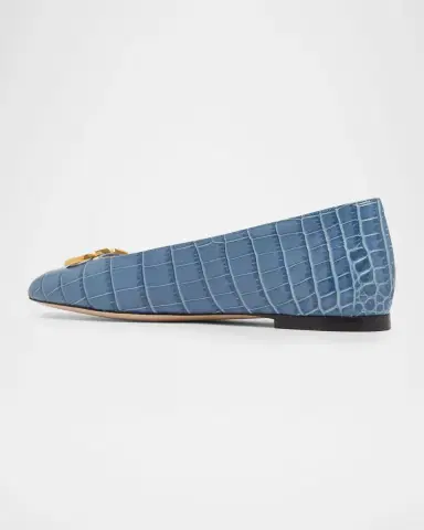 Valentino Garavani VLogo Croc-Embossed Leather Ballerina Flats | Thumbnail 4