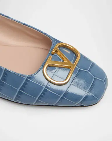Valentino Garavani VLogo Croc-Embossed Leather Ballerina Flats | Thumbnail 5