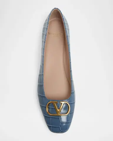 Valentino Garavani VLogo Croc-Embossed Leather Ballerina Flats | Thumbnail 6