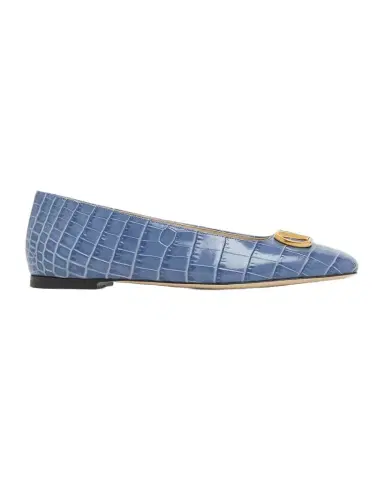 Valentino Garavani VLogo Croc-Embossed Leather Ballerina Flats | Thumbnail 1