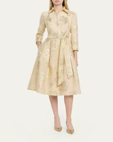 Rickie Freeman for Teri Jon Pleated Metallic Jacquard Midi Shirtdress | Thumbnail 2