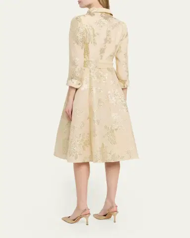 Rickie Freeman for Teri Jon Pleated Metallic Jacquard Midi Shirtdress | Thumbnail 3