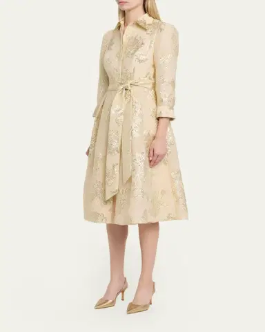 Rickie Freeman for Teri Jon Pleated Metallic Jacquard Midi Shirtdress | Thumbnail 4