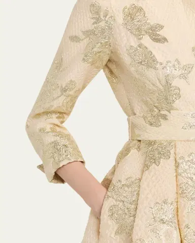 Rickie Freeman for Teri Jon Pleated Metallic Jacquard Midi Shirtdress | Thumbnail 5
