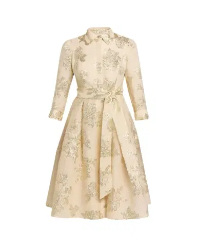 Rickie Freeman for Teri Jon Pleated Metallic Jacquard Midi Shirtdress | Thumbnail 1