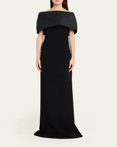 Rickie Freeman for Teri Jon Off-Shoulder Draped Crepe Column Gown | Thumbnail 2