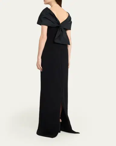 Rickie Freeman for Teri Jon Off-Shoulder Draped Crepe Column Gown | Thumbnail 3