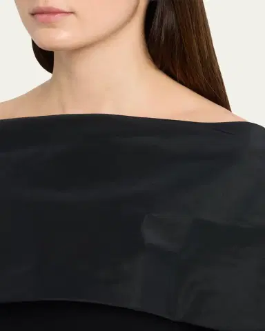Rickie Freeman for Teri Jon Off-Shoulder Draped Crepe Column Gown | Thumbnail 5
